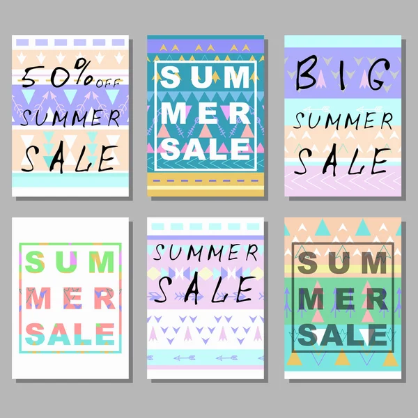 Set of artistic colorful universal cards. Summer sale cards with golden texture — Stock Vector