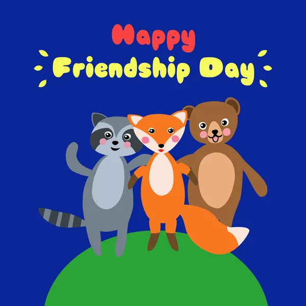 동물과 행복한 우정의 날 귀여운 만화 손으로 그린 그림 — 스톡 벡터