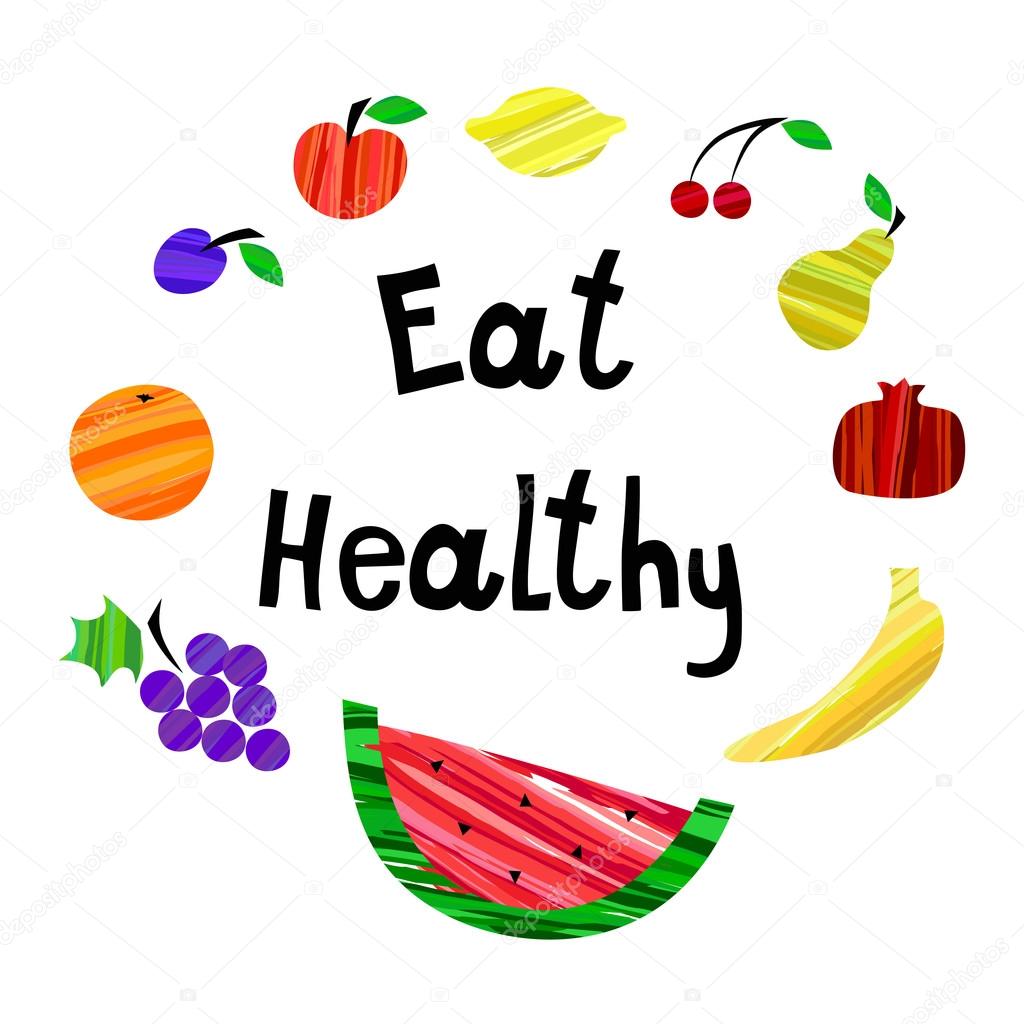 Eat healthy motivation banner with fruits trendy brush cute style