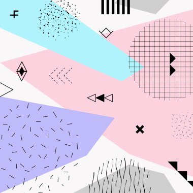 Memphis tarzı geometrik kabile arka plan. Vektör çizim. Arka plan, şablon