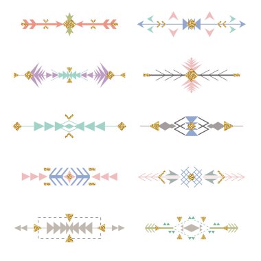 Boho kabile Aztek etnik tarzı sınırları ayarlayın. Vektör çizimi