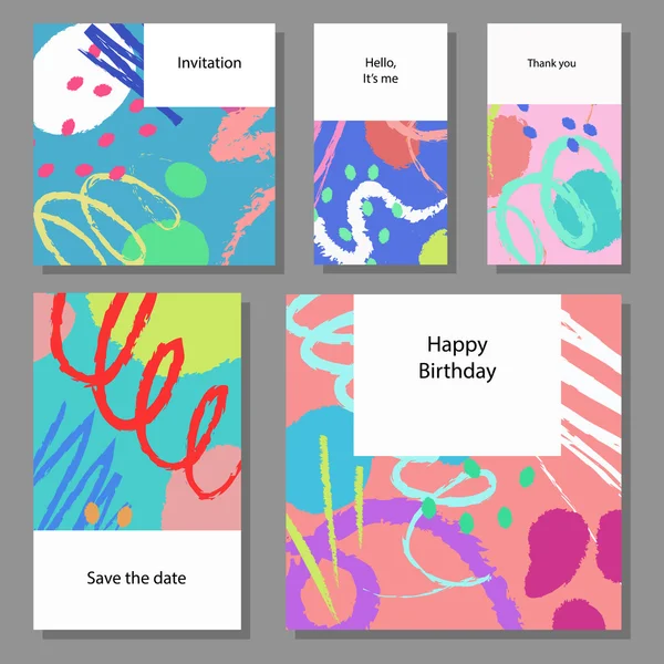 Ensemble de cartes universelles colorées artistiques. Mariage, anniversaire, anniversaire, vacances, fête. Conception pour affiche, carte, invitation . — Image vectorielle