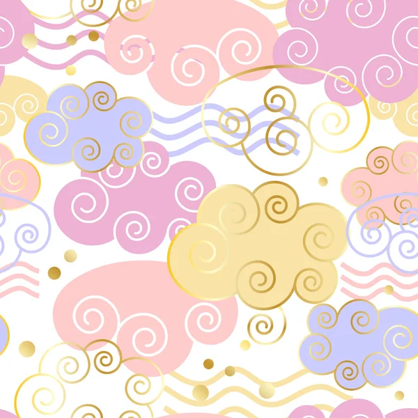 Dekorativ schönes Wolkenmuster mit goldener Textur. Vektorillustration. Hintergrund, Textil, Textur — Stockvektor