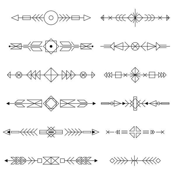 Tribal ligne mono hipster bordures de style branché ensemble. Illustration vectorielle — Image vectorielle