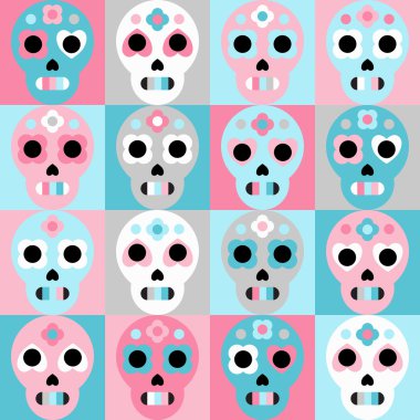 Şeker kafatasları şirin seamless modeli. Ölü tatil günü. Arka plan, doku Tekstil