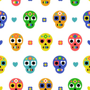 Şeker kafatasları şirin seamless modeli. Ölü tatil günü. Arka plan, doku Tekstil