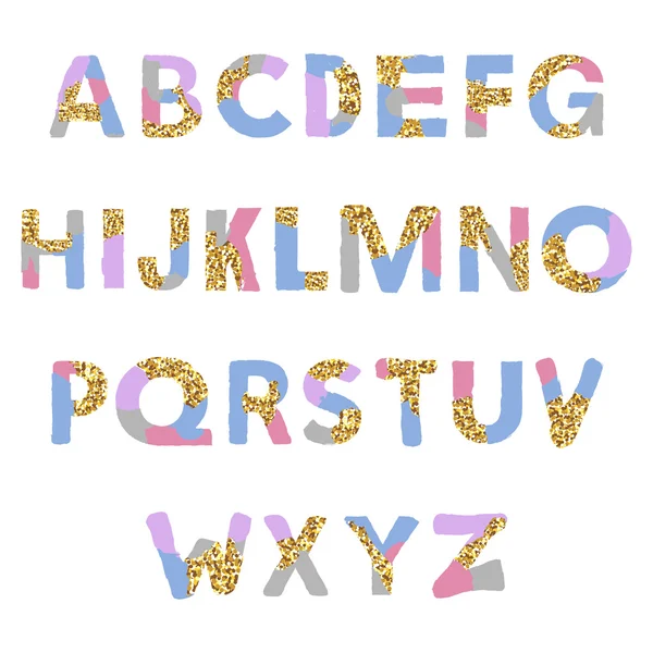 Artistic Alphabet with golden glitter texture. Creative font. Vector English Alphabet Set.