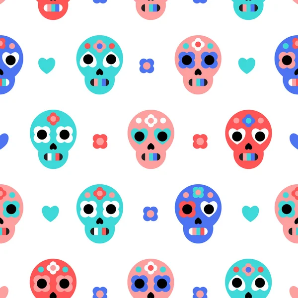 Crânes en sucre motif mignon sans couture. Jour de vacances mort. Contexte, texture textile — Image vectorielle