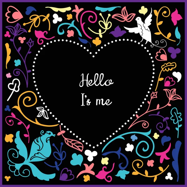 Hart schattig doodle frame met bloemen achtergrond — Stockvector