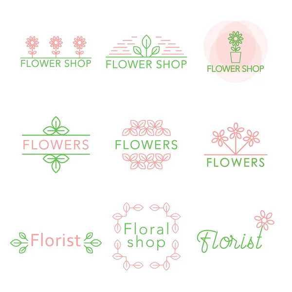 Outline vector set of logo design templates, and signs for identity, business cards and packaging - floral shops, beauty and spa studios — Stock Vector