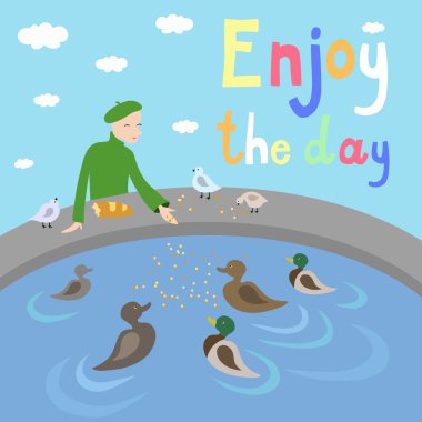 Enjoy gün ifade ile vektör çizim kuşlara
