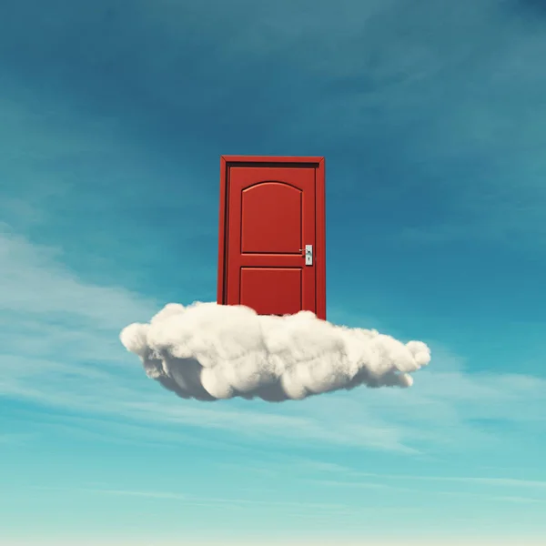 Κόκκινη Πόρτα Σύννεφο Έννοια Της Έμπνευσης Αυτή Είναι Μια Τρισδιάστατη — Φωτογραφία Αρχείου