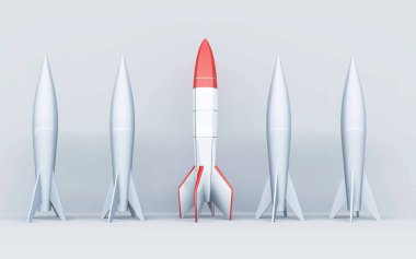 Beyaz arka planda roket füzesi. Kalabalık konseptinden uzak dur. . 