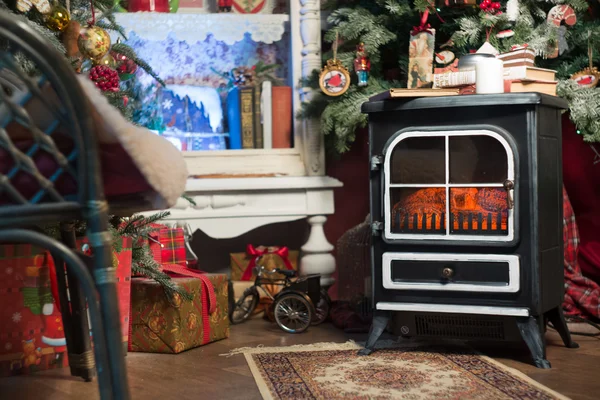 Christmas decoration with fireplace — Stock Photo, Image