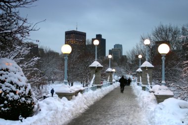 Boston, Massachusetts, ABD 'de kar yağışının stok görüntüsü