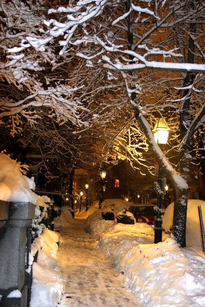 Stock imagen de un invierno nevando en Boston, Massachusetts, EE.UU. — Foto de Stock