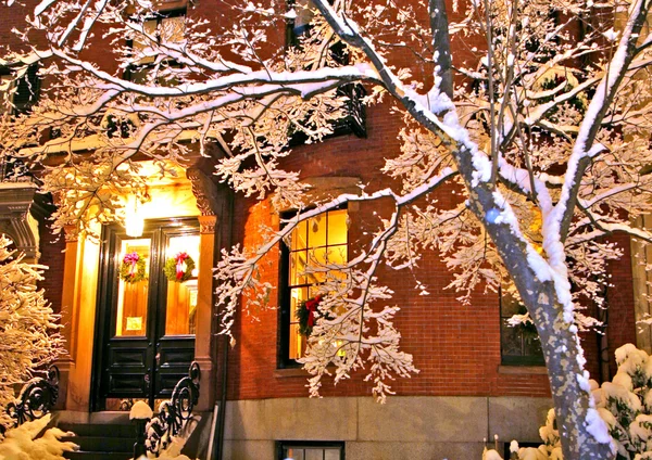 Stock imagen de un invierno nevando en Boston, Massachusetts, EE.UU. — Foto de Stock