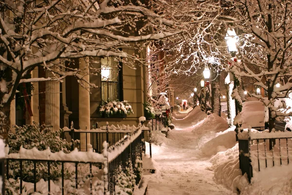 Stock imagen de un invierno nevando en Boston, Massachusetts, EE.UU. — Foto de Stock