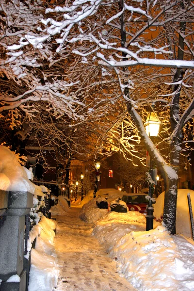 Stock imagen de un invierno nevando en Boston, Massachusetts, EE.UU. — Foto de Stock