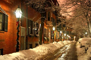 Boston, Massachusetts, ABD 'de kar yağışının stok görüntüsü