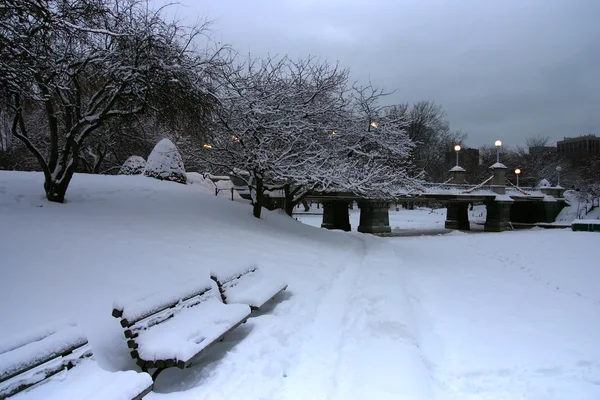 Śnieżna Zima w Bostonie, Massachusetts, Stany Zjednoczone Ameryki — Zdjęcie stockowe