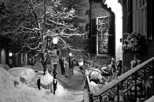 Στόκ εικόνων ενός χειμώνα χιονίζει στη Βοστώνη, Μασαχουσέτη, ΗΠΑ — Φωτογραφία Αρχείου