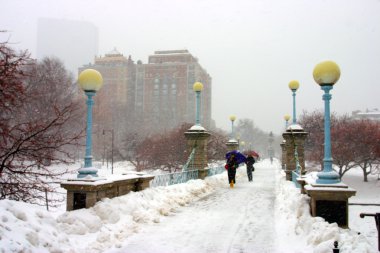 Boston, Massachusetts, ABD 'de kar yağışının stok görüntüsü