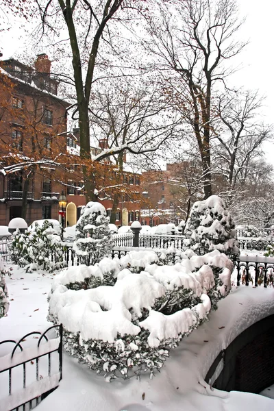 Stock bild av en snöande vinter vid Boston, massachusetts, usa — Stockfoto