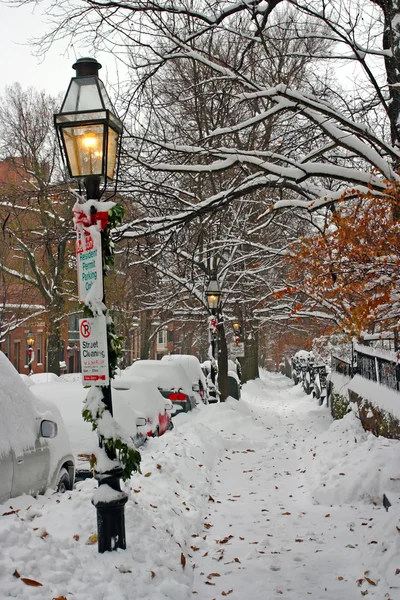 Stock afbeelding van een sneeuw winter in Boston, Massachusetts, Verenigde Staten — Stockfoto
