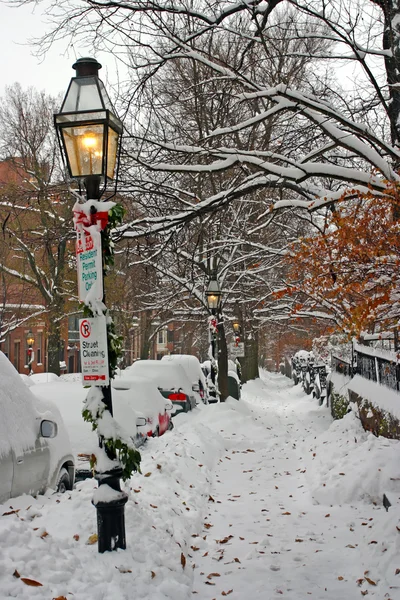 Stock bild av en snöande vinter vid Boston, massachusetts, usa — Stockfoto