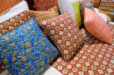 Görüntü kumaş kumaş Dükkanı alır. Vurdu, daha fazla renk ve desen kumaş yakın çekim