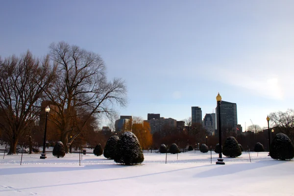 Stock bild av en snöande vinter vid Boston, massachusetts, usa — Stockfoto