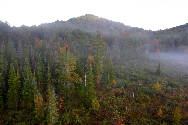 Uma vista aérea de um balão de ar quente flutuando sobre o lado do país de Vermont — Fotografia de Stock