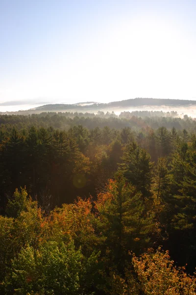 Een luchtfoto van een hete luchtballon zweeft over het platteland van Vermont — Stockfoto