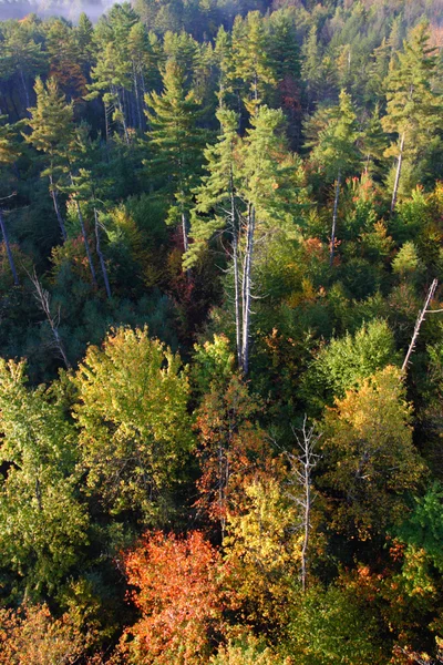 Uma vista aérea de um balão de ar quente flutuando sobre o lado do país de Vermont — Fotografia de Stock