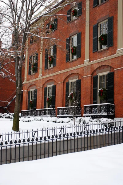 Склад изображения снежной зимы в Бостоне, штат Массачусетс, США — стоковое фото