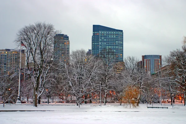 Stock bild av en snöande vinter vid Boston, massachusetts, usa — Stockfoto