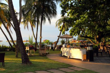 Sandy beach Batu Ferringhi, Penang Adası, Malaysi