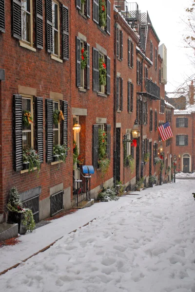 Στόκ εικόνων ενός χειμώνα χιονίζει στη Βοστώνη, Μασαχουσέτη, ΗΠΑ — Φωτογραφία Αρχείου
