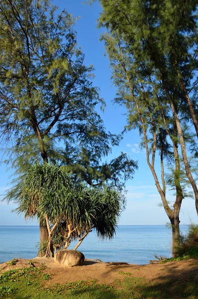 Hermosa playa con cielo azul en la playa de Mai khao, Phuket, Tailandia — Foto de Stock