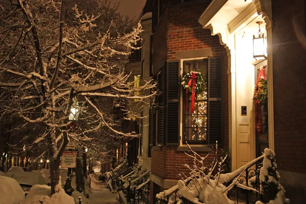 Stock imagen de un invierno nevando en Boston, Massachusetts, EE.UU. — Foto de Stock