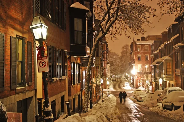 Stock imagen de un invierno nevando en Boston, Massachusetts, EE.UU. — Foto de Stock