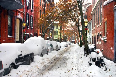 Boston, Massachusetts, ABD 'de kar yağışının stok görüntüsü