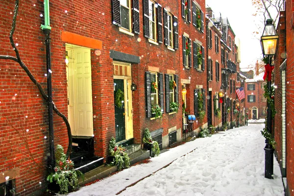 Stock bild av en snöande vinter vid Boston, massachusetts, usa — Stockfoto