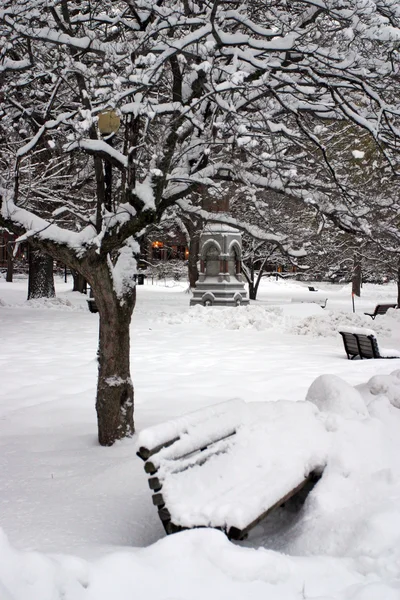 Stock imagen de un invierno nevando en Boston, Massachusetts, EE.UU. — Foto de Stock