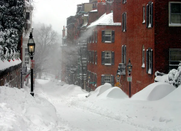 Hó jelenet Beacon Hill, Boston, miután blizzard — Stock Fotó