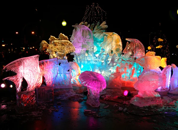 Exibição de esculturas de gelo durante a véspera de Ano Novo em Boston — Fotografia de Stock