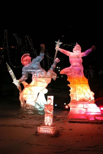 Exibição de esculturas de gelo durante a véspera de Ano Novo em Boston — Fotografia de Stock