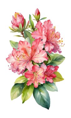 Beyaz arka planda Suluboya Çiçekler ve Yapraklar.