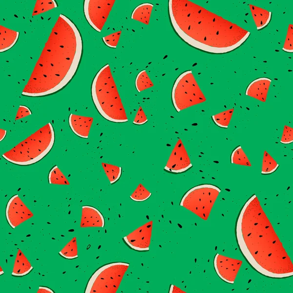 Nahtloses Muster von Wassermelonenscheiben. Vektor Sommer Hintergrund mit handgezeichneten Scheiben Wassermelone. Vektor. — Stockvektor